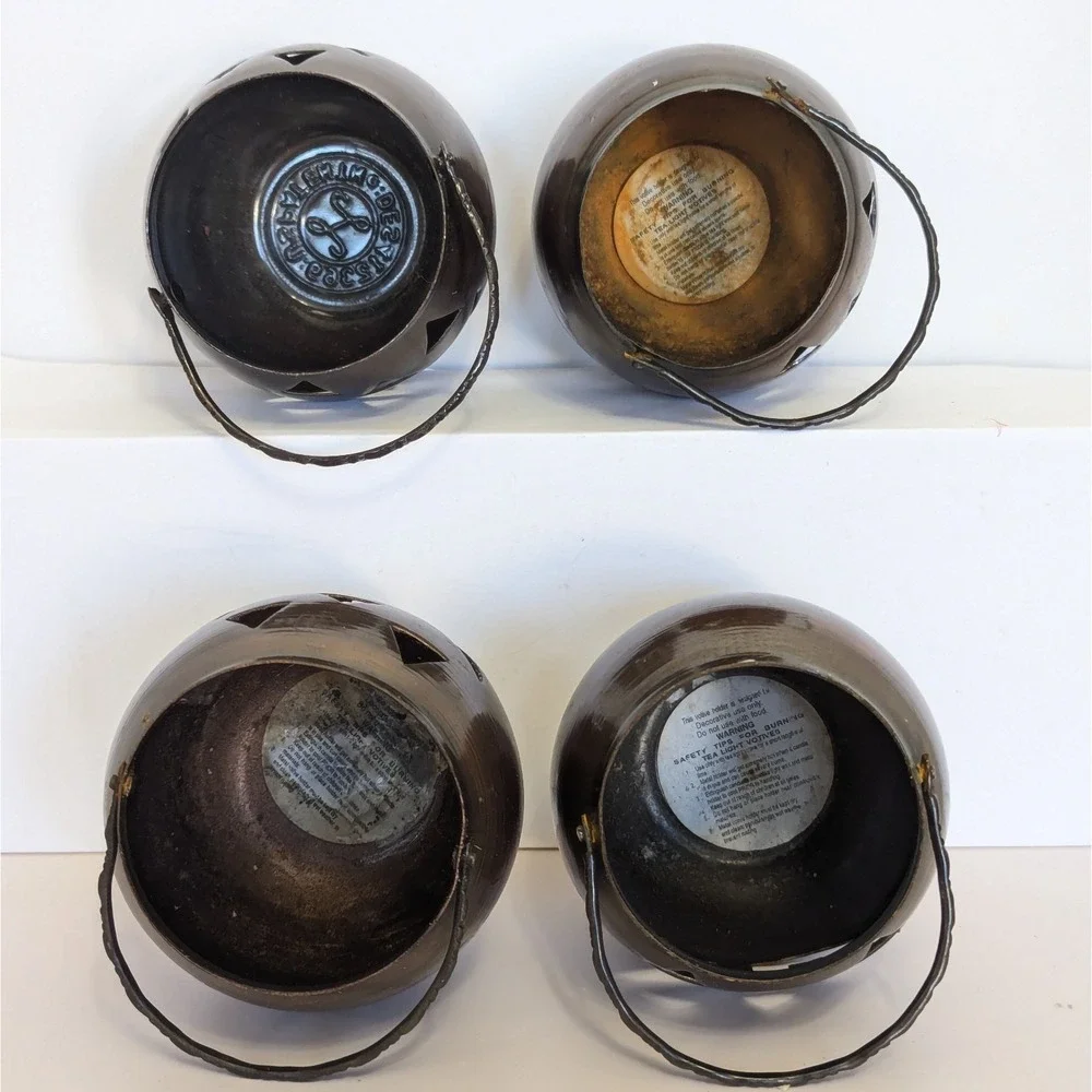 4 Vtg Halloween HOSLEY USA Metal Jack-O-Lantern Pumpkin Tealight Candle Holders